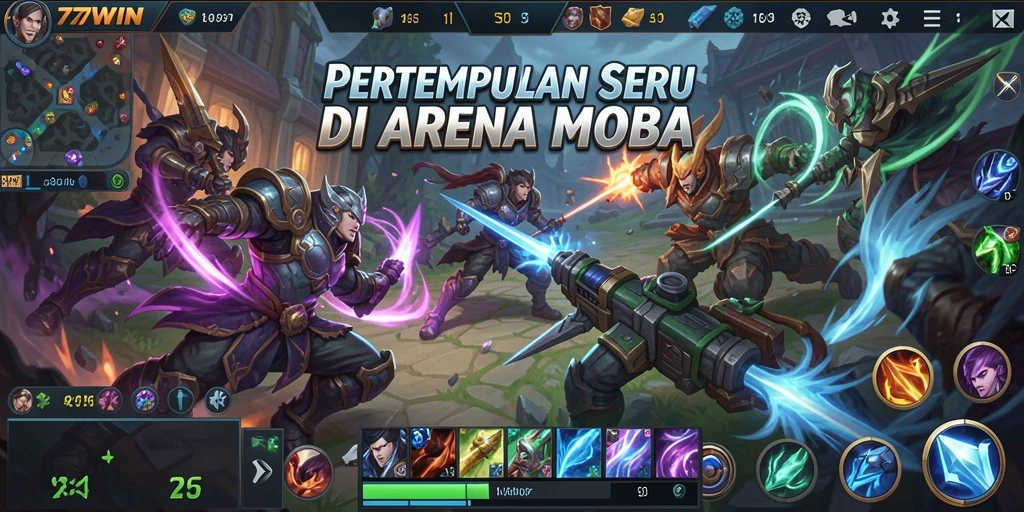 Tangkapan layar menunjukkan aksi seru dalam game MOBA.
