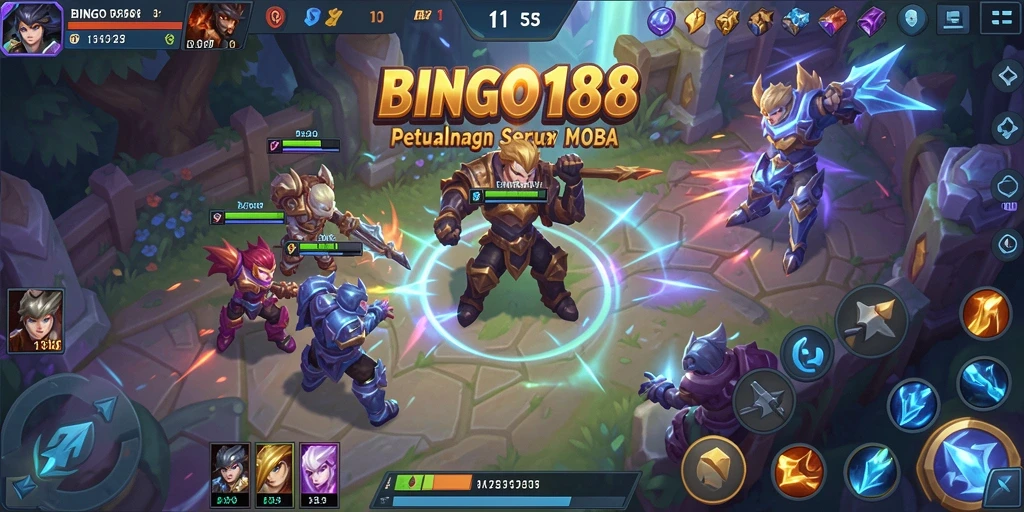 Screenshot BINGO188 menampilkan aksi seru dalam pertandingan MOBA.