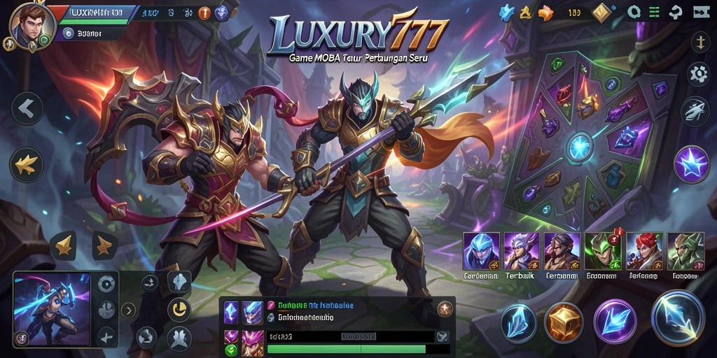 Tangkapan layar utama LUXURY777 menampilkan aksi pertarungan MOBA yang intens.