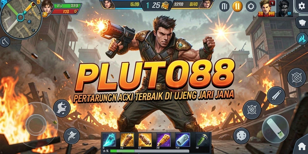 Screenshot gameplay menampilkan aksi pertarungan intens di PLUTO88.