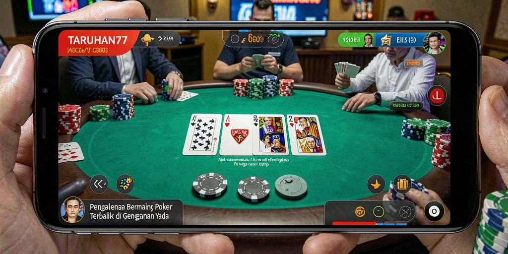 Tampilan layar permainan TARUHAN77 dengan aksi poker yang mendebarkan.