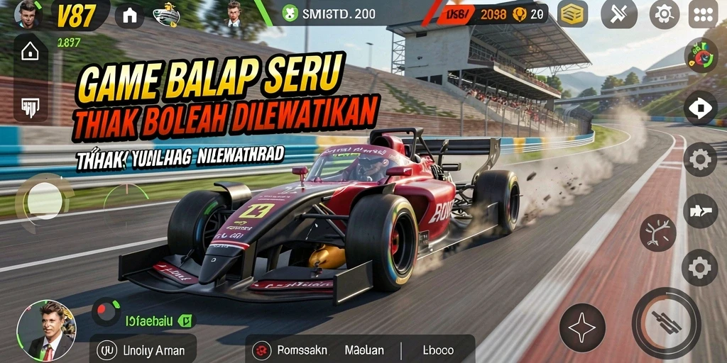 Tampilan gameplay balap yang penuh aksi dan seru di V87.
