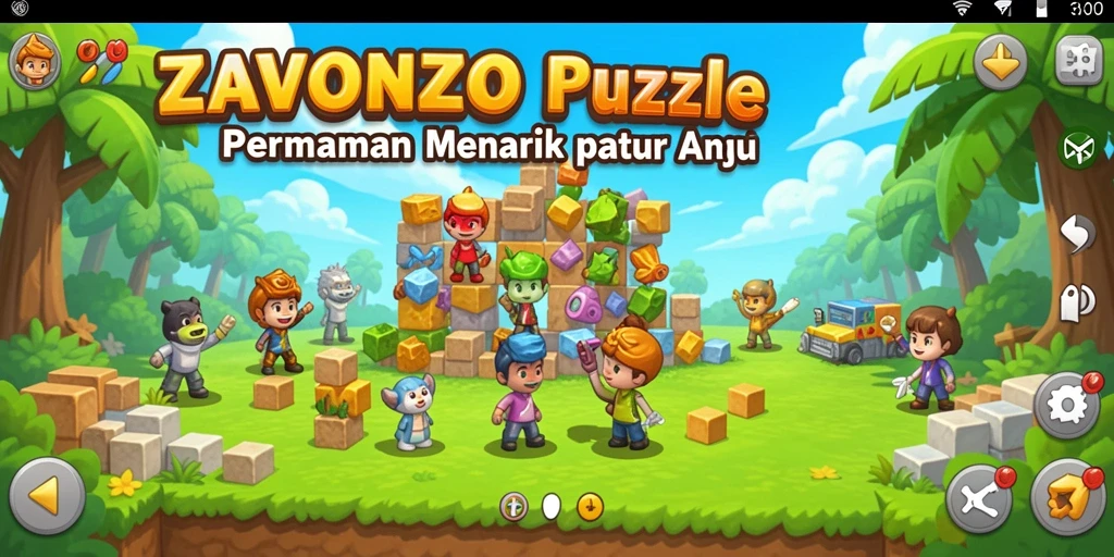 Tangkapan layar gameplay ZAVONZO menampilkan permainan puzzle yang seru.